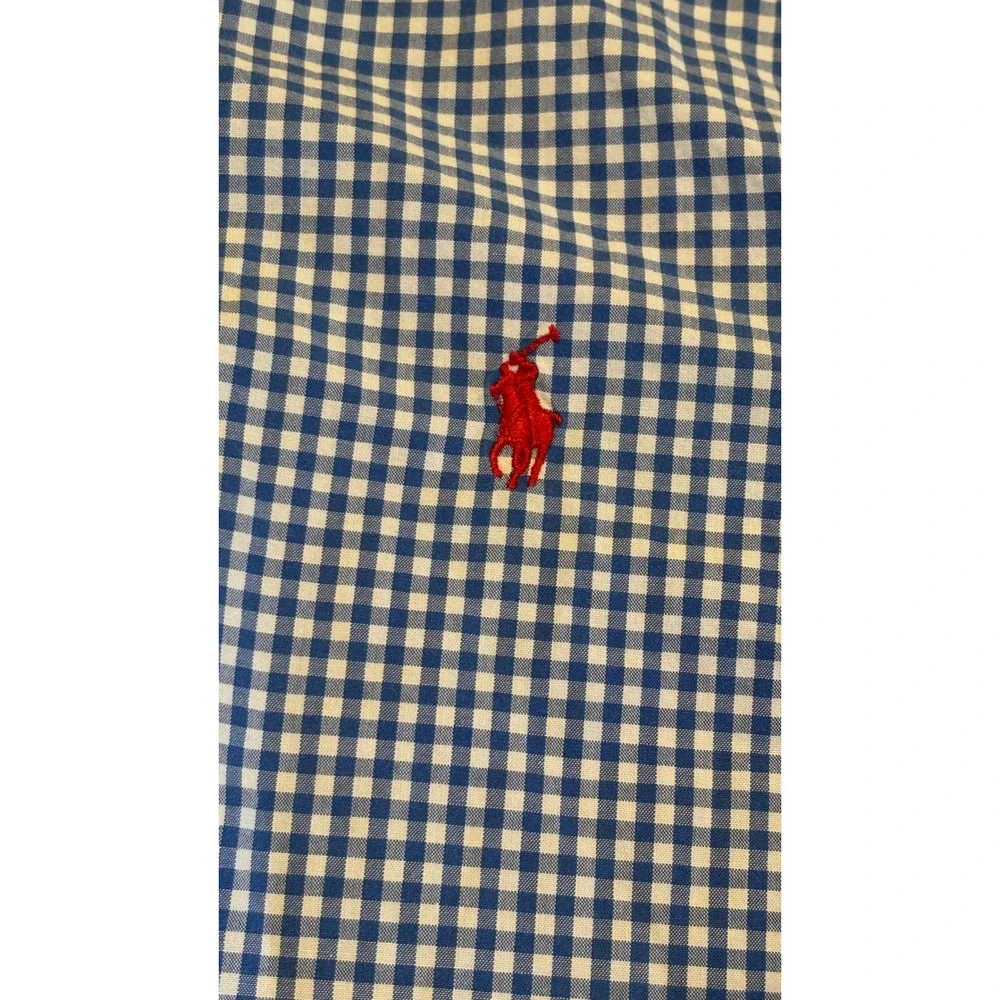 Ralph Lauren Kids Blue White Gingham Button Down Shirt Size M 10-12 Preppy